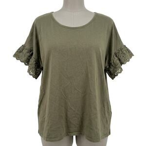 a.n.a A New Approach Top 2XL Green Lace Trim Short Sleeve Boho Cottagecore Fairy